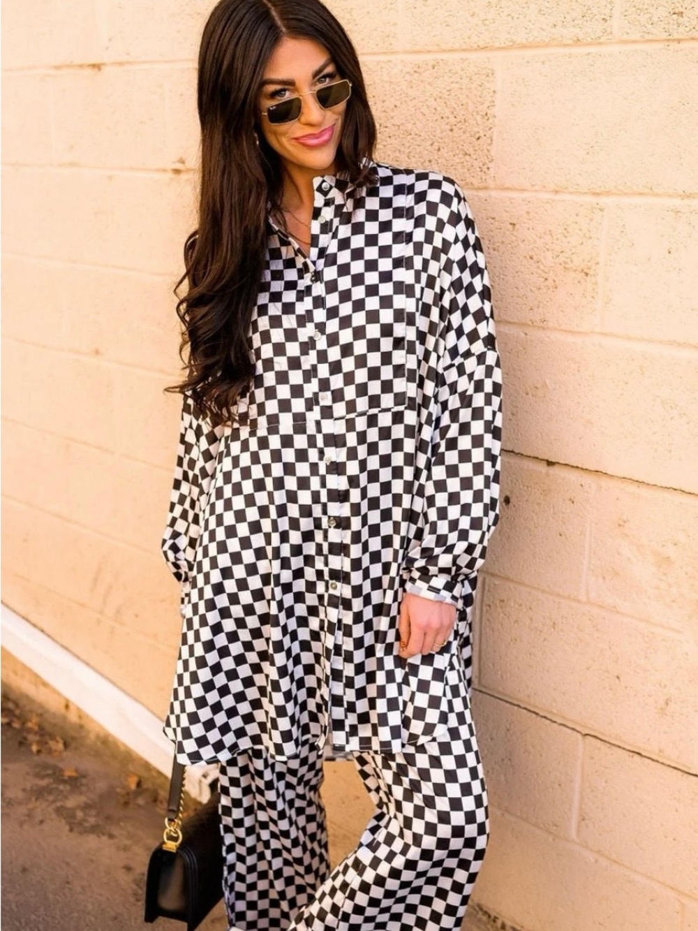 Satin Playsuit - Checkered Black & White